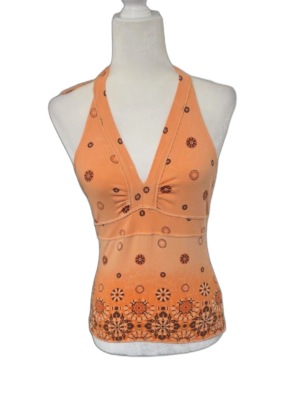 Y2K Orange Halter Tank Top with Floral Print